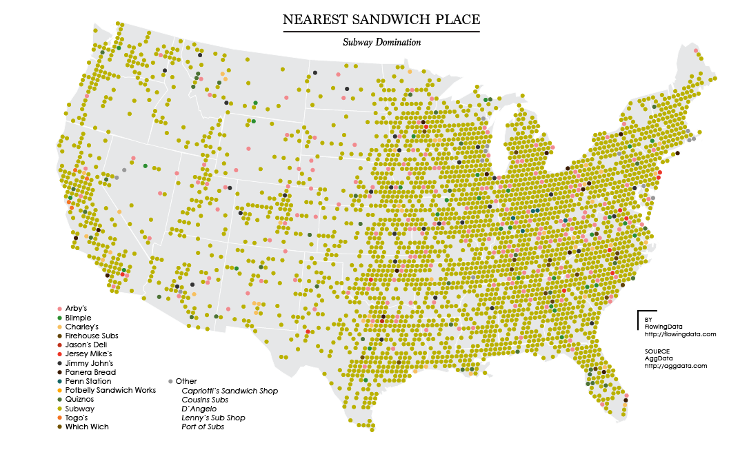 US map of Subway restaurants