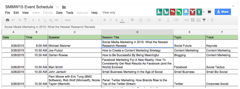 Social Media Examiner sends out their agenda with speakers and times for Social Media Marketing World!