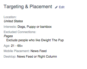 The target for this Facebook Like ad campaign.