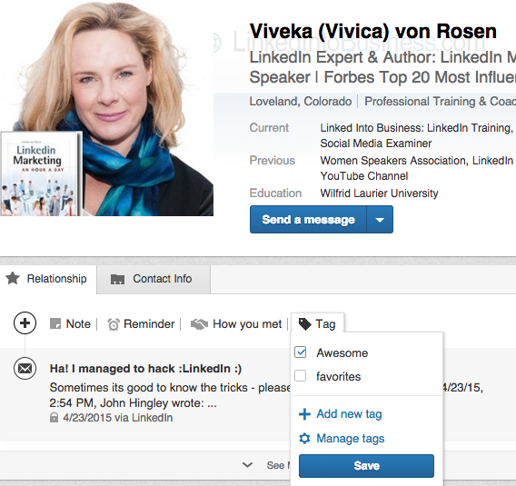 Image of tagging someone on LinkedIn