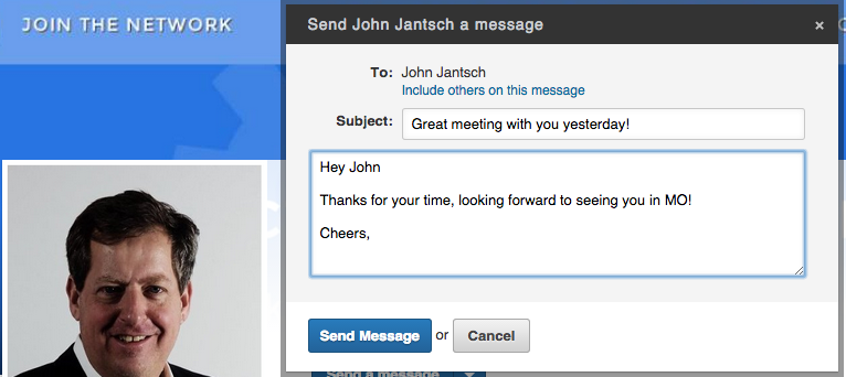 image of sending someone an email in LinkedIn