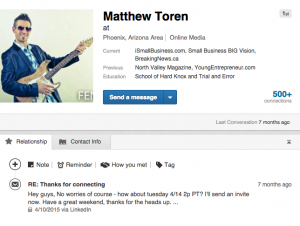 Matthew Toren's LinkedIn Page