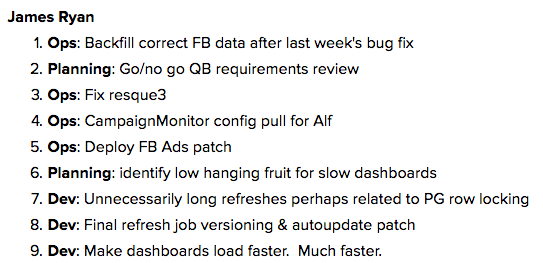 Dasheroo Engineering list of to-dos - KPIs